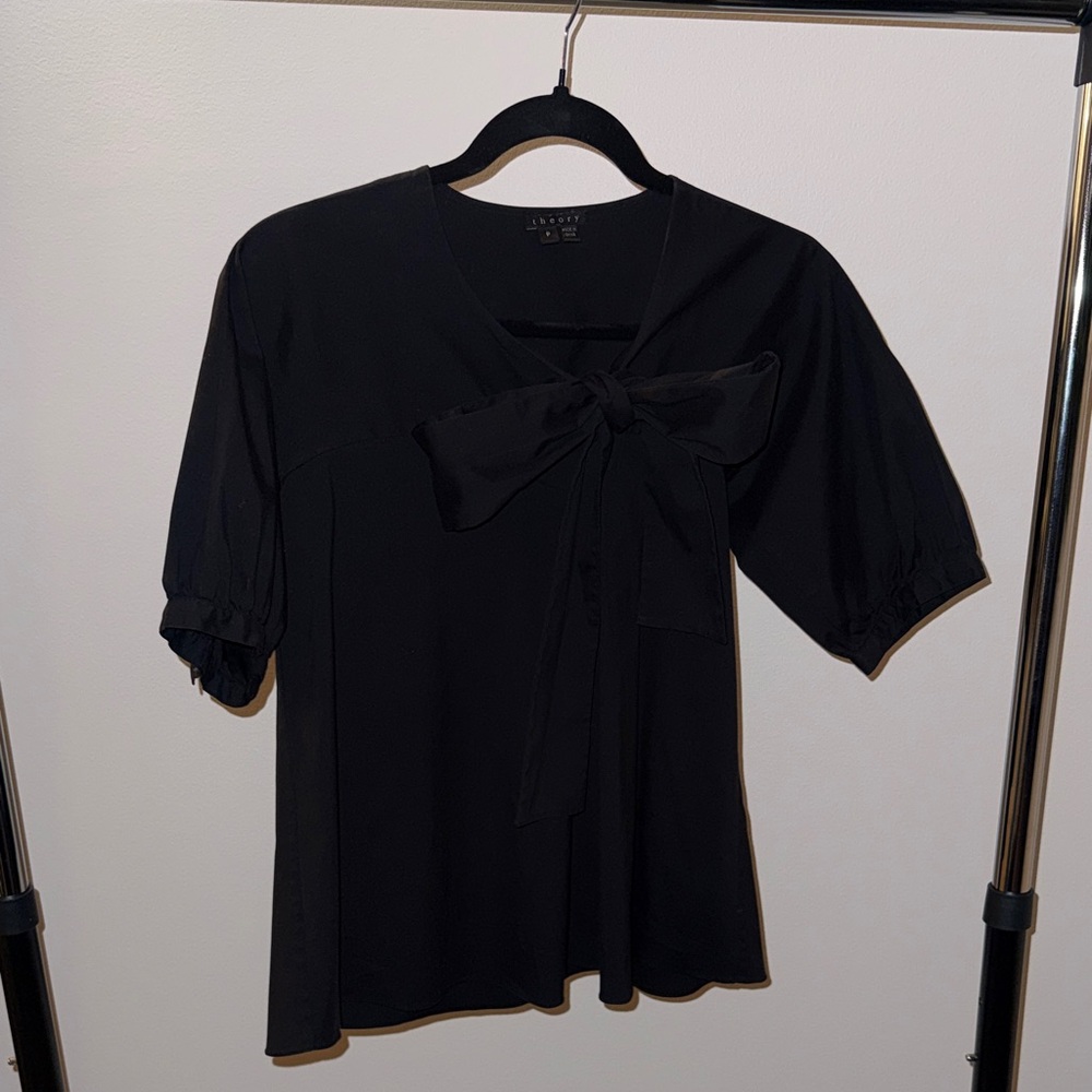 Theory Black Blouse with Bow - Picture 1 of 4